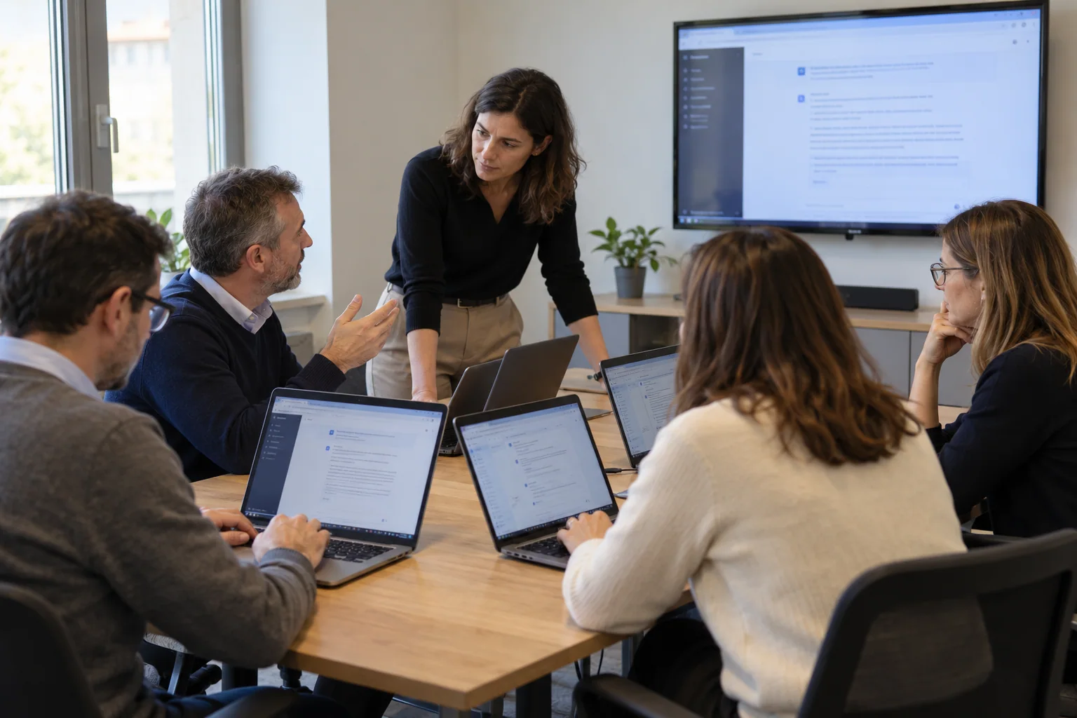 Un gruppo di adulti sperimenta strumenti digitali durante un laboratorio formativo.