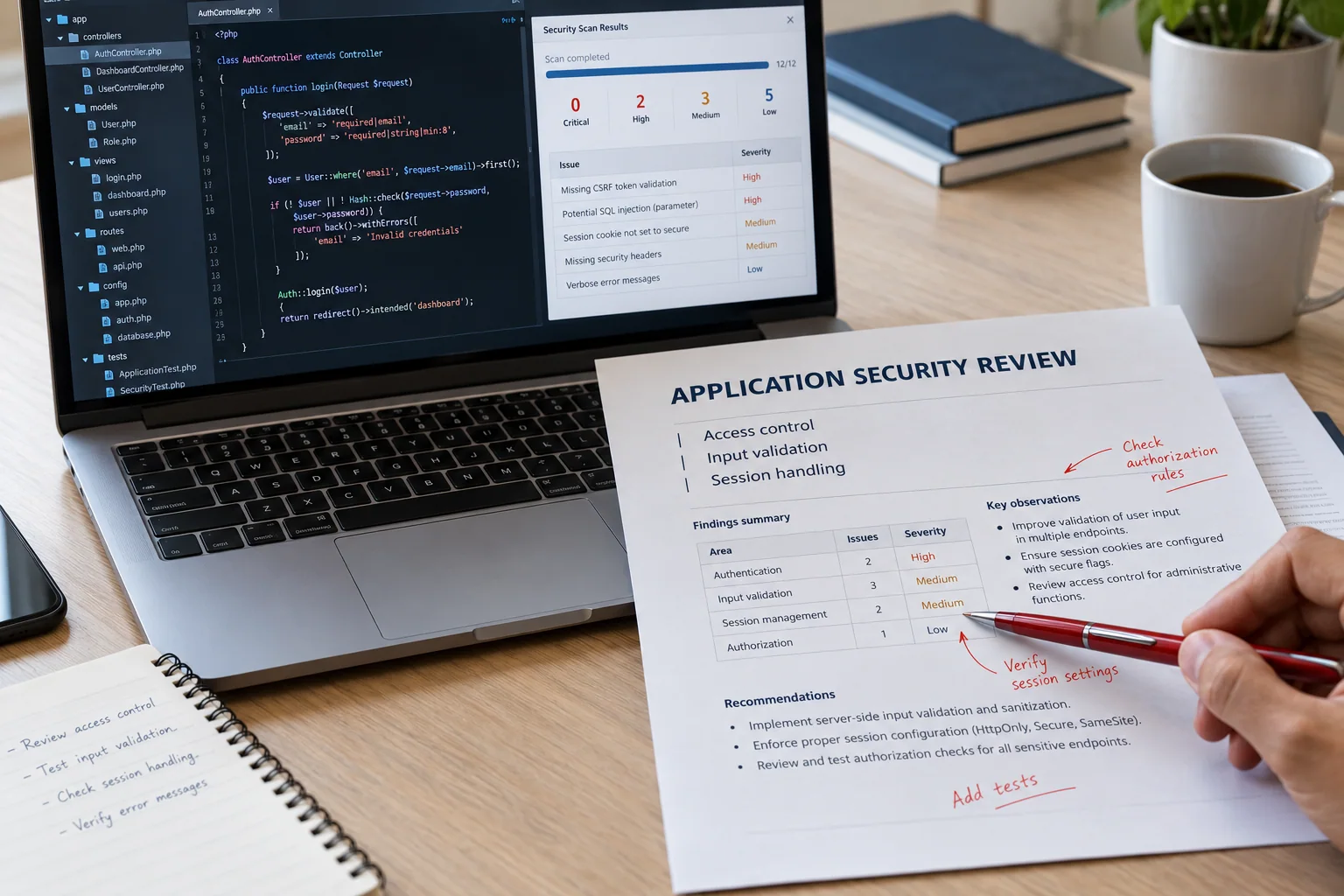 Reviewing code and application security test results